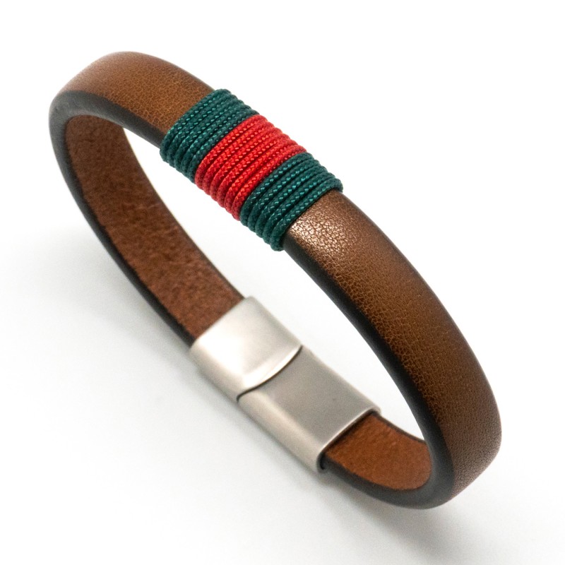 PULSERA LISA PIEL CORDÓN VERDE Y ROJO PULSERA LISA PIEL CORDÓN VERDE Y ROJO